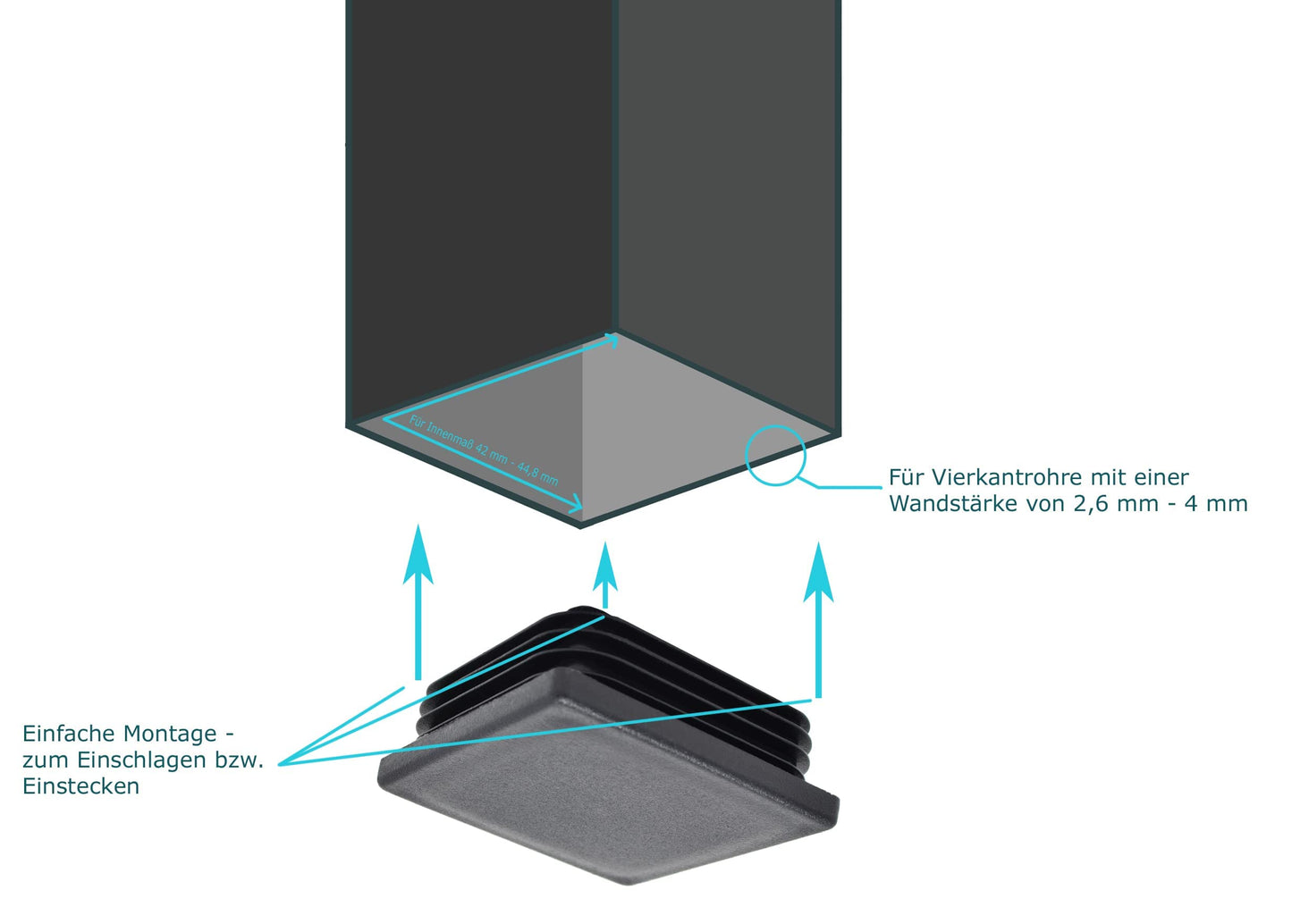 Design61 4x Vierkant Rohrstopfen Lamellenstopfen 50x50 mm mit Lamellen für Innenmaß 42-44,8 mm