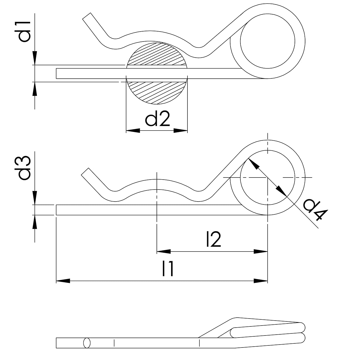 Design61 4x Federstecker 5mm x 92mm Doppelt Federsplint Federvorstecker Galvanisch Verzinkt