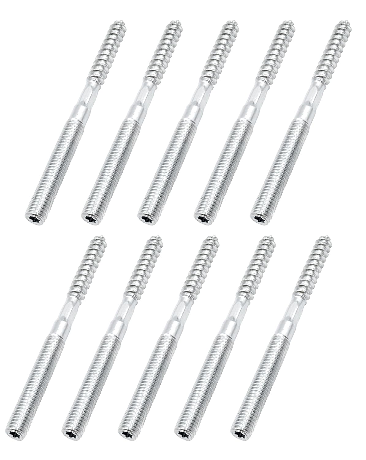 Design61 10x Stockschraube M8 x 60 mm Doppelgewindeschraube Schraubstifte mit Holzgewinde & Metrischem Gewinde TX25 Stahl verzinkt Verbindungsschraube für Holz Metall Dübelmontage
