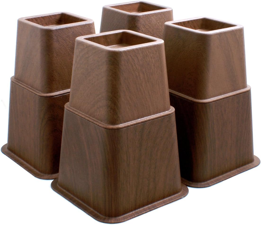Design61 Bett Erhöhung Holz-Look Möbelerhöher Betterhöher Betterhöhung Möbelerhöhung Elefantenfuß (4 hohe + 4 Kurze) für Füße bis 73x73 mm