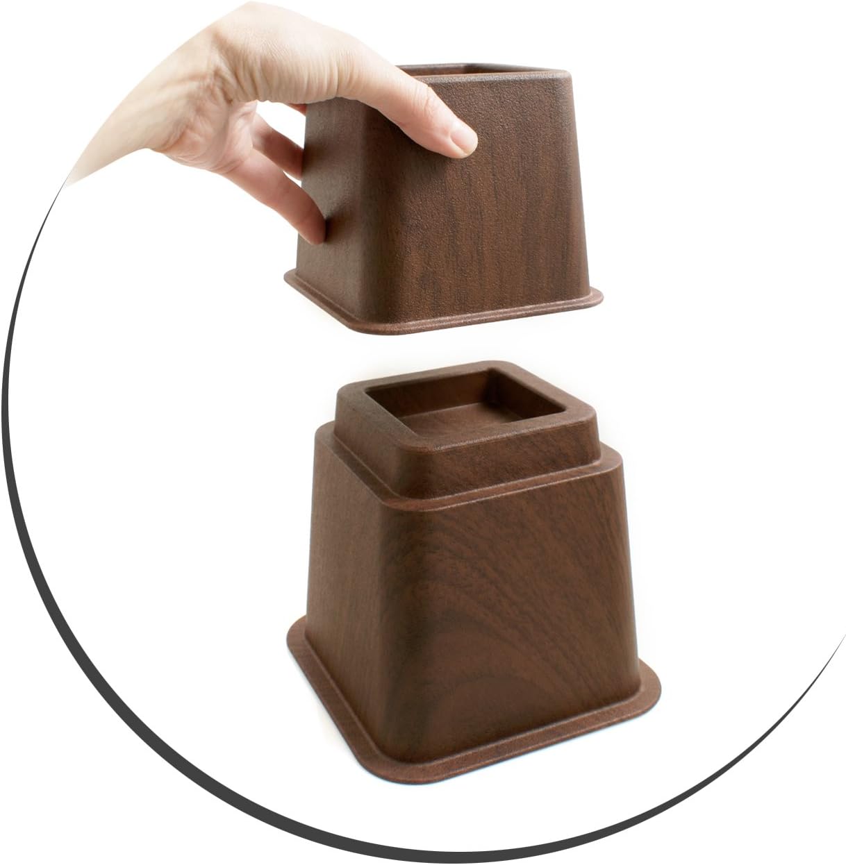 Design61 Bett Erhöhung Holz-Look Möbelerhöher Betterhöher Betterhöhung Möbelerhöhung Elefantenfuß (4 hohe + 4 Kurze) für Füße bis 73x73 mm