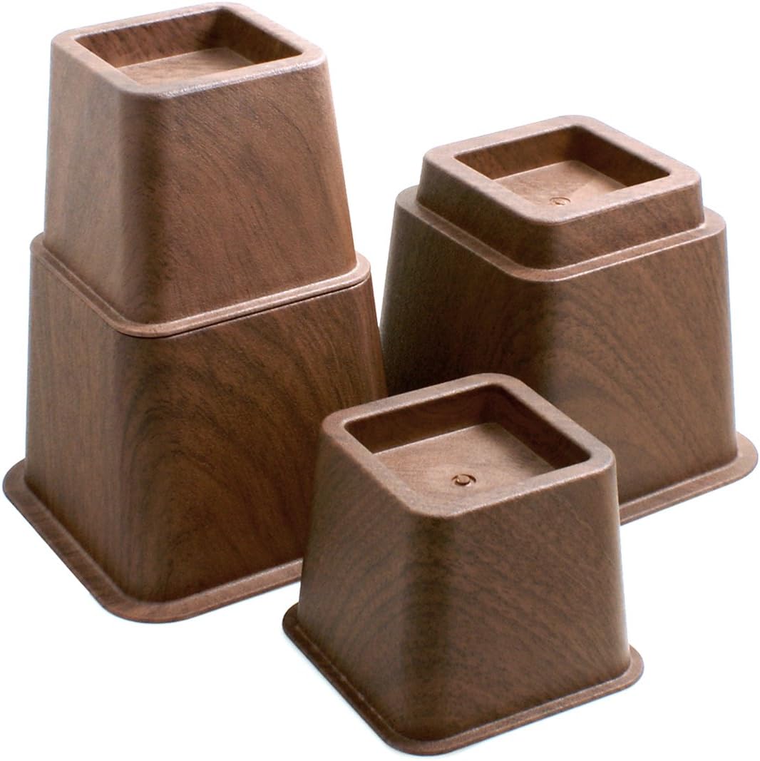 Design61 Bett Erhöhung Holz-Look Möbelerhöher Betterhöher Betterhöhung Möbelerhöhung Elefantenfuß (4 hohe + 4 Kurze) für Füße bis 73x73 mm