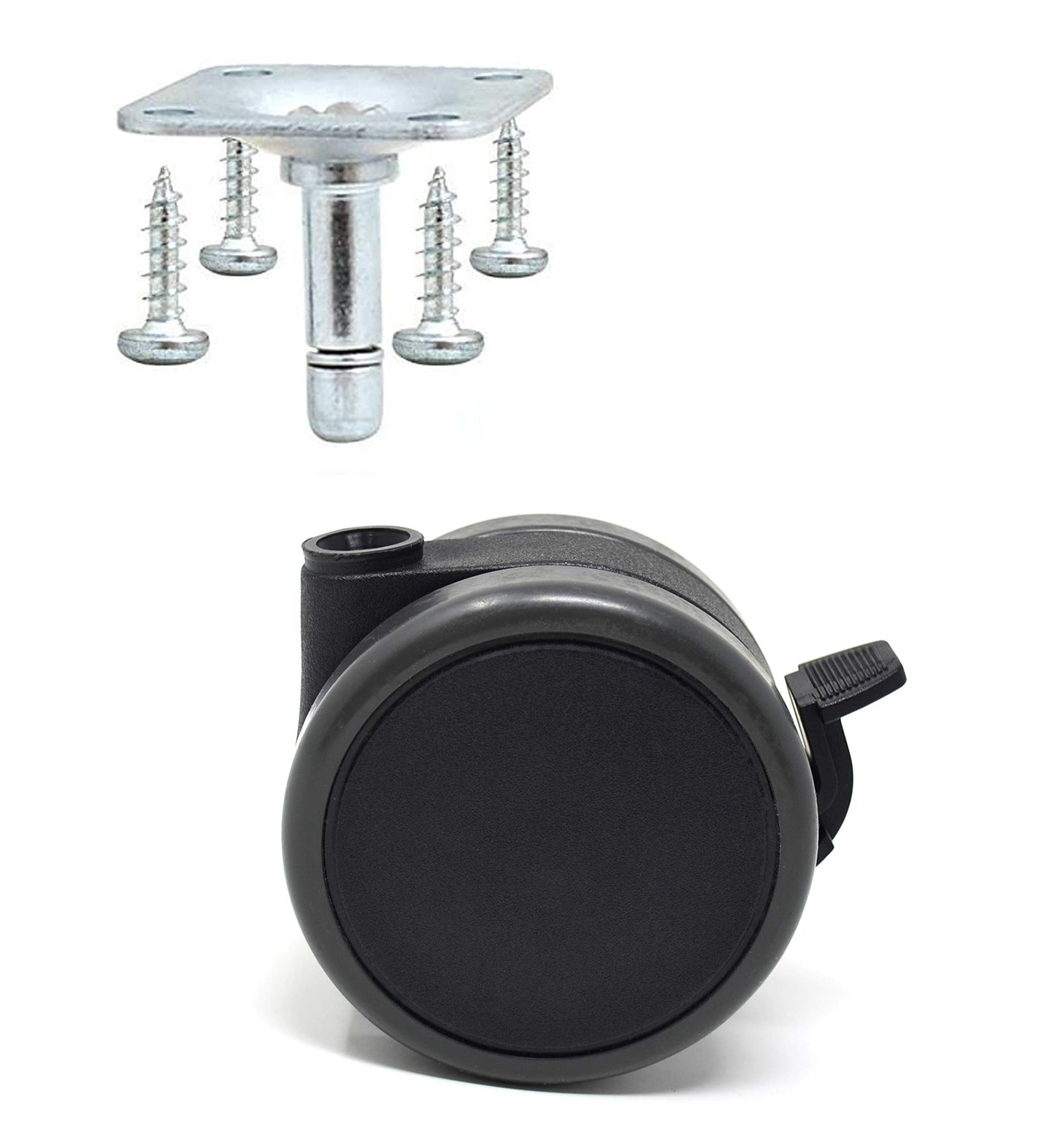 Design61 4er Set Universal Möbelrollen mit Bremse Lenkrollen Doppelrolle Ø 75 mm mit Feststeller mit Anschraubplatte