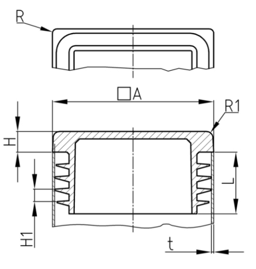 Design61 4x square pipe plugs slatted plugs 80x80 mm with slats for inner dimensions 71-76mm