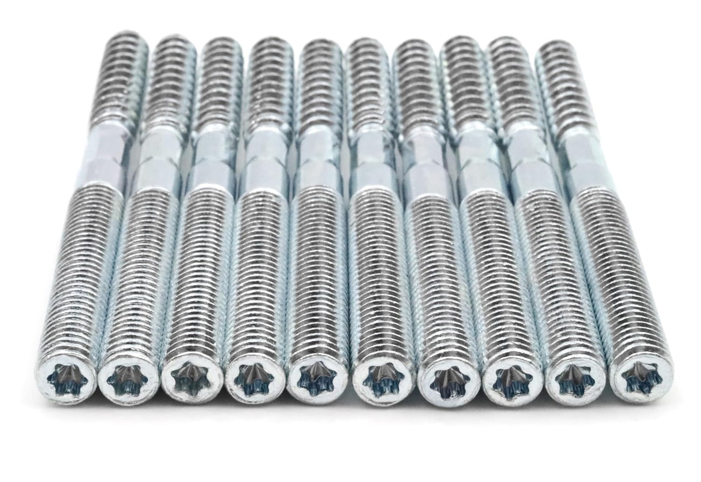 Design61 10x Stockschraube M8 x 100 mm Doppelgewindeschraube Schraubstifte mit Holzgewinde & Metrischem Gewinde TX25 Stahl verzinkt Verbindungsschraube für Holz Metall Dübelmontage