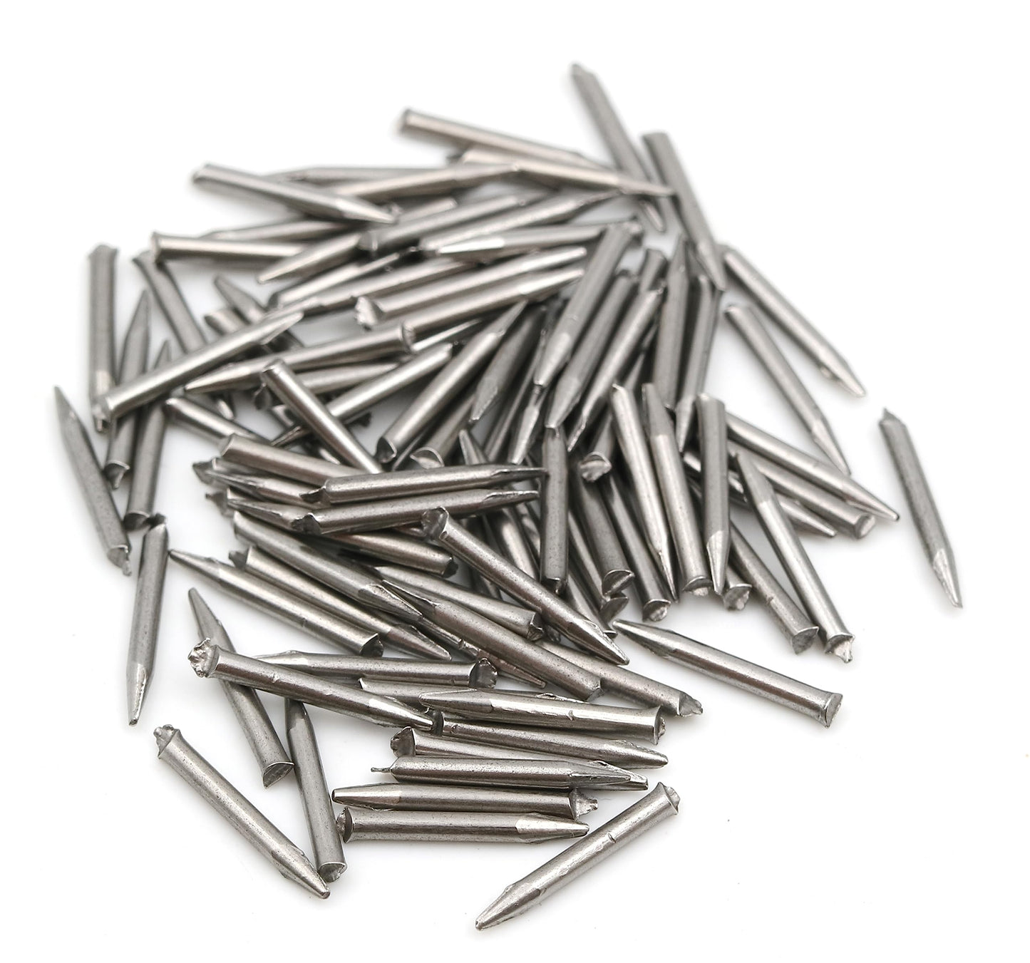 Design61 100x Stahlstifte Stahlnägel Kammzwecke 1,2 x 10 mm mit geschnittener Spitze ohne Kopf Blank