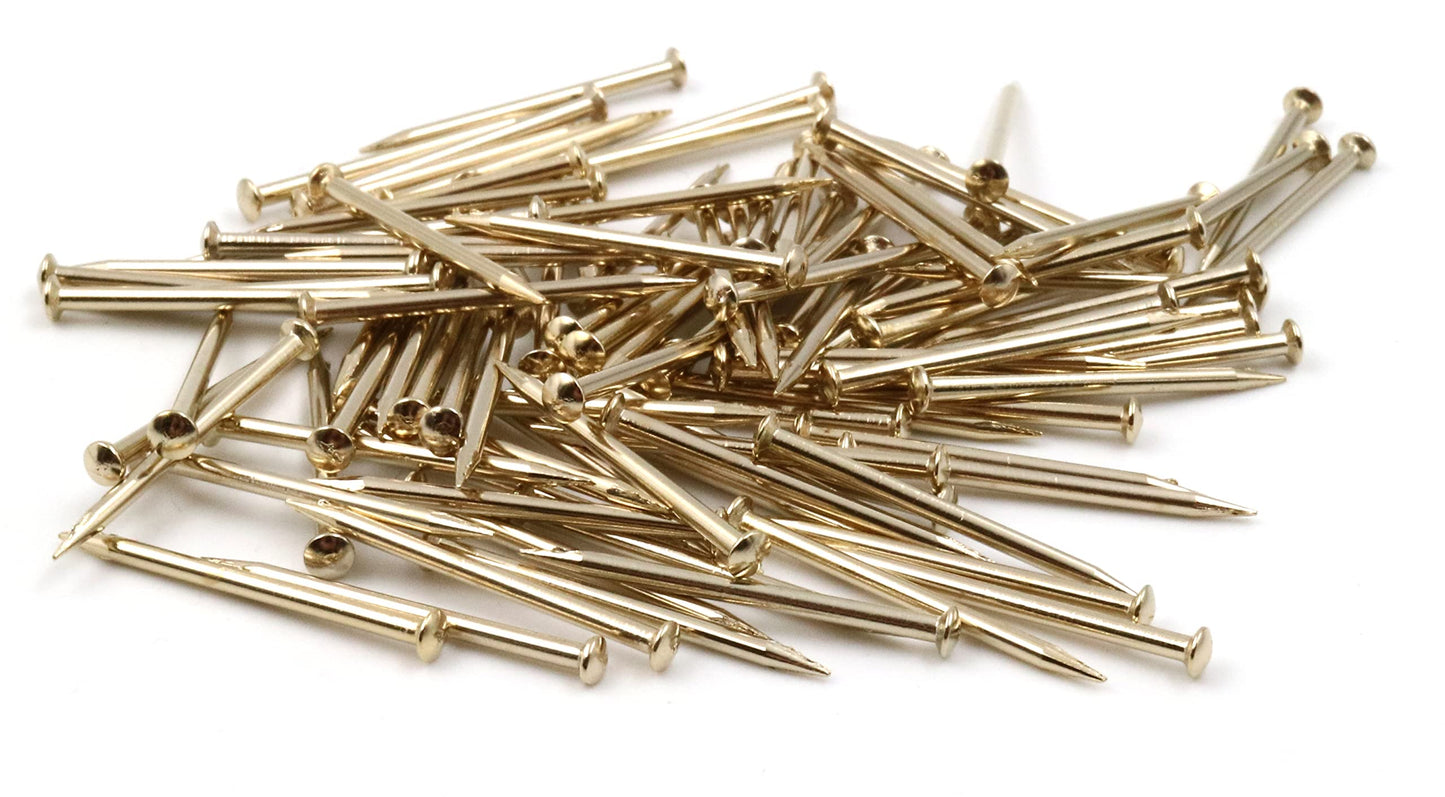 Design61 100x steel pins steel nails skirting board pins nail 1.5 x 30 mm lens head brass plated