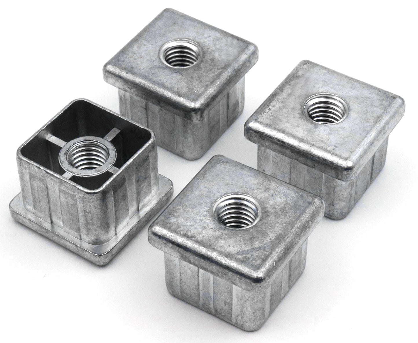 Design61 4x bouchons filetés, bouchons de réglage, embouts de pied, douille d'insertion pour tubes carrés en zinc moulé sous pression 30x30 mm avec filetage intérieur M10, capacité de charge jusqu'à 800 kg pour épaisseur de paroi 2 mm