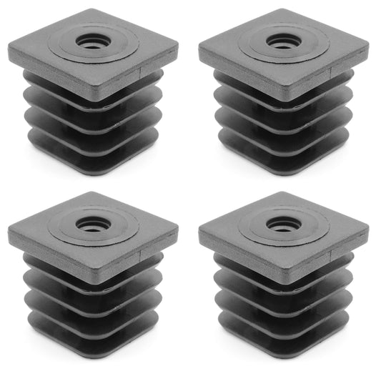 4x bouchons filetés, bouchons de réglage, embouts de pied, douille d'insertion pour tubes carrés 45x45 mm avec filetage intérieur M8, capacité de charge pour épaisseur de paroi 1,5-2 mm
