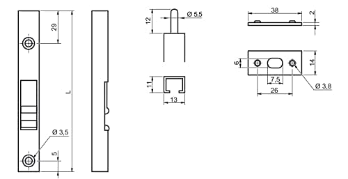 Design61 lot de 2 boulons de bord pour portes 120 mm