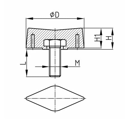 Design61 4x Flügelschraube Kunststoff mit Gewindebolzen Stahl M6 x 33 mm
