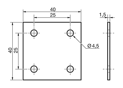 Design61 4er Lochplatte Flachverbinder Fixierplatte Anschraubplatte Montageplatte 40 x 40 mm