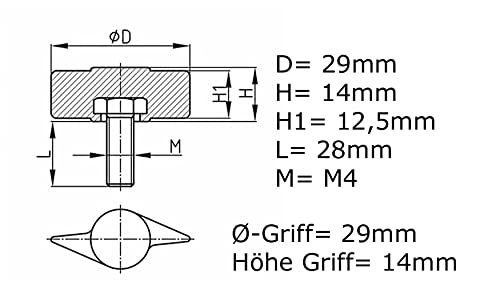Design61 4x Flügelschraube Kunststoff mit Gewindebolzen Stahl M4 x 28 mm