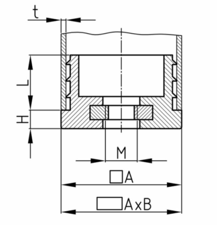 Design61 4X Gewindestopfen Vierkantrohrstopfen 40x40 mm 1-2 mm mit M10 Innengewinde