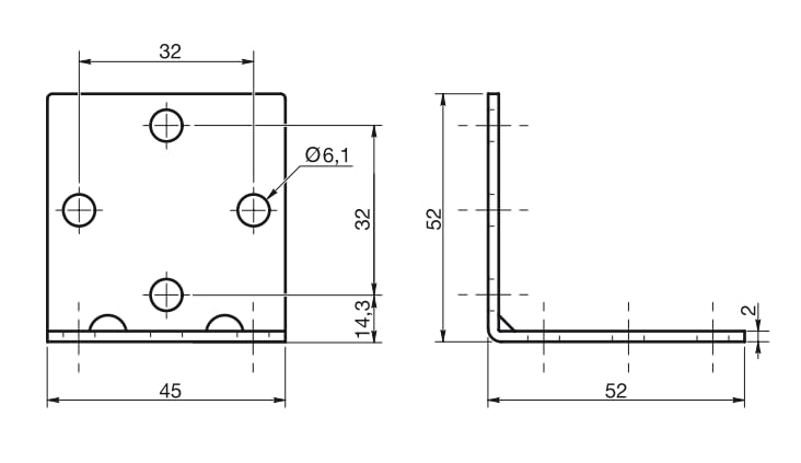Design61 10x Lochplattenwinkel Winkelverbinder 52 x 52 x 45 x 2mm Holzverbinder Lochwinkel Verzinkt