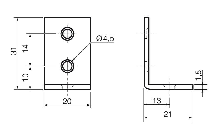 Design61 Lot de 10 connecteurs d'angle, angles de meubles, angles en L, acier galvanisé, 31 mm x 21 mm
