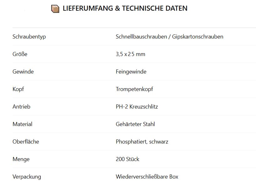 Design61 Schnellbauschrauben Rigipsschrauben Feingewinde Trompetenkopf PH-2 Kreuzschlitz Gehärteter Stahl Phosphatiert Schwarz Gipskartonschraube Gipsplattenschrauben (3.5 x 25 mm, 200, stück)