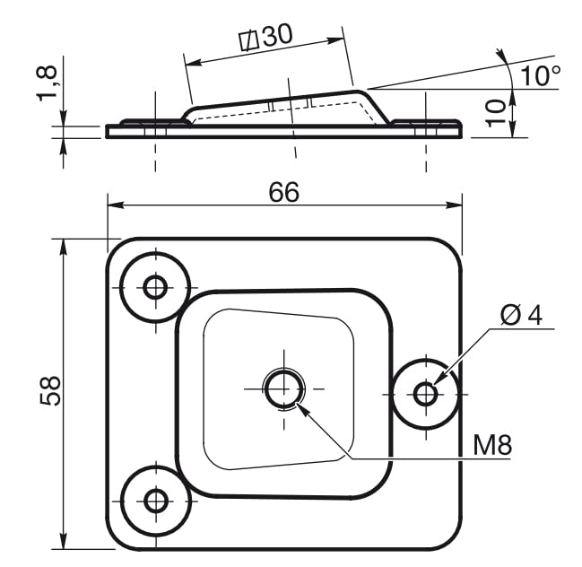 Design61 4er Set Montageplatte Schräg 10° Neigung M8 Gewinde für Sofa Tischbeine Stuhlbeine Möbelbeine Befestigung Platten Sofabeine Adapter