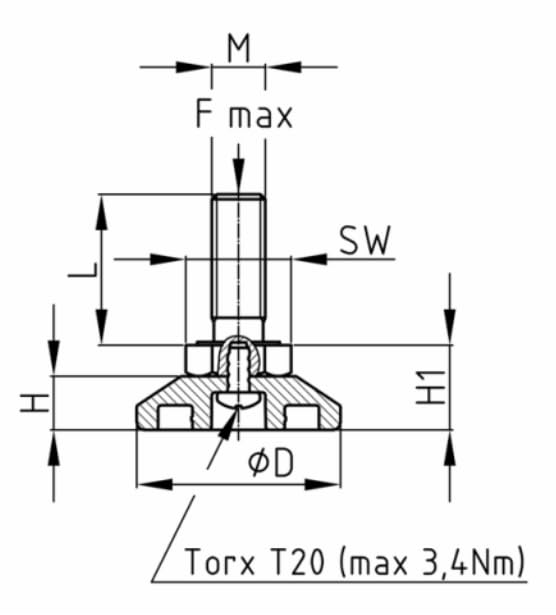 Design61 4x Justierschraube Verstellschraube Möbelfuß Verstellbar Ø58 mm Teller M10 x 50 mm verzinkte Schraube bis 550kg (Fuß drehbar)