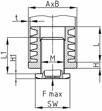 Design61 4x Gewindestopfen Rohrstopfen für Rechteckrohre Justierstopfen mit Gewinde 60 x 40 mm mit Lamellen M22x25 mm Traglast bis 400Kg