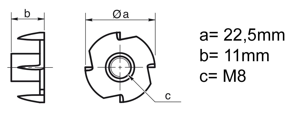 Design61 8x Einschlagmuttern M8 x 11mm mit Klauen Krallen Holz Muttern