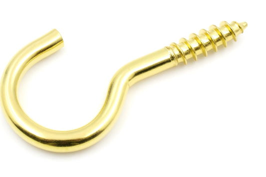 Design61 10x Gebogene Schraubhaken 30 x 2,4 mm Wandhaken Vermessingt mit Holzgewinde Einschraubhaken für Wand Decke Haken zur Befestigung von Seilen Ketten Pflanzen Lampen