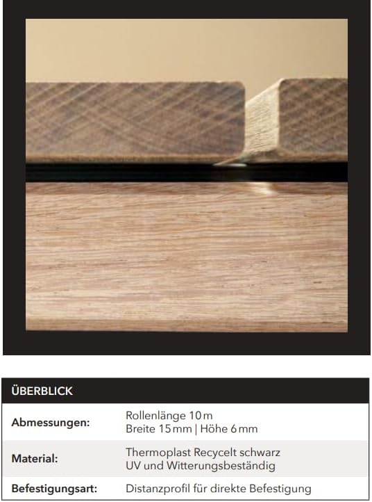 Design61 Distanzprofil Belüftungsband Terrasse Terrassendielen Profil zur Ventilation und Verhinderung von Staunässe Terrassen- und Fassadenunterkonstruktionen 10 Meter Länge 15mm Breite