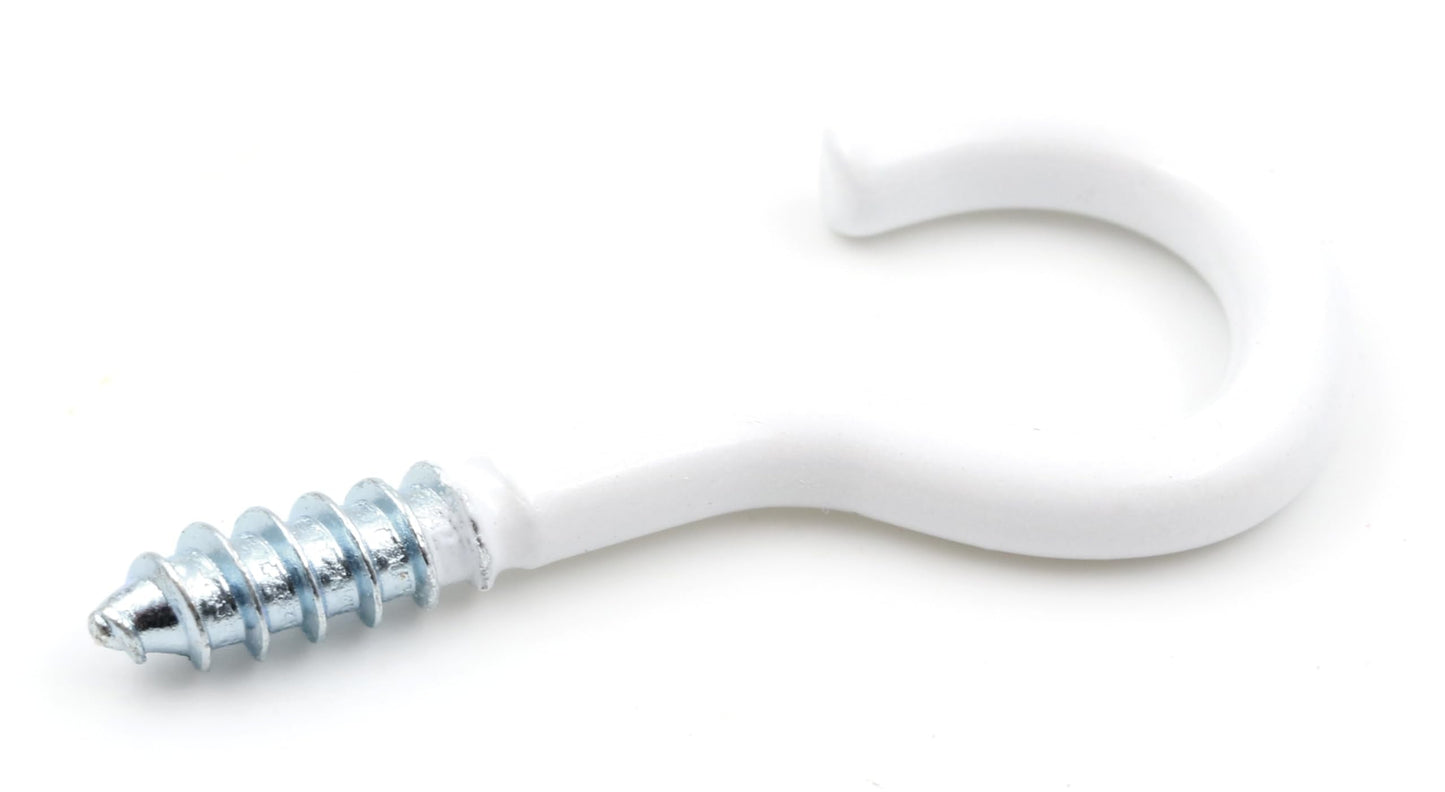 Design61 Gebogene Schraubhaken Wandhaken Weiß mit Holzgewinde Einschraubhaken für Wand Decke Haken zur Befestigung von Seilen Ketten Pflanzen Lampen (30 x 2,4 mm, 10, stück)