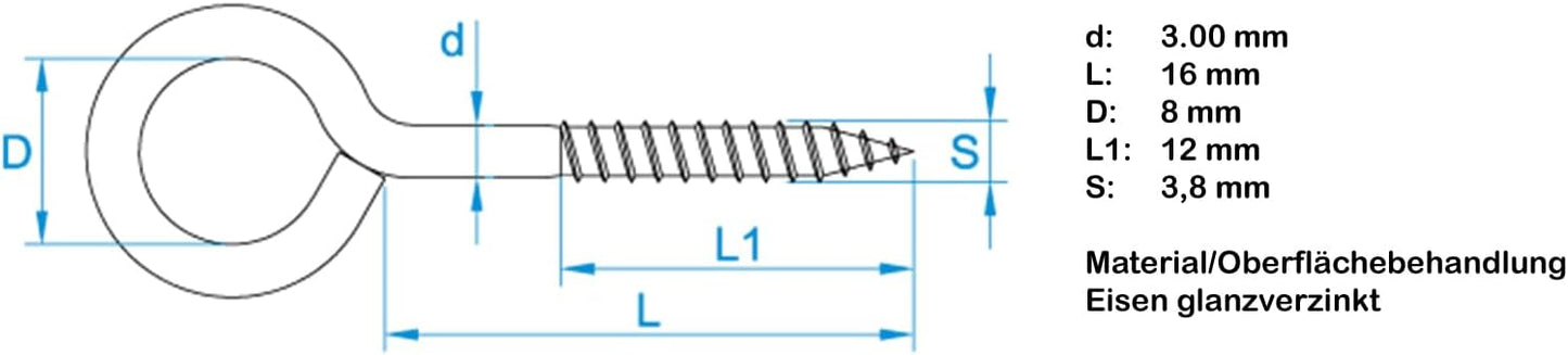 Design61 100x Ringschrauben Ösenschraube 30x14mm mit Holzgewinde Schraubhaken Wandhaken Verzinkt für Wand & Decke Haken zur Befestigung von Seilen Ketten Pflanzen Lampen
