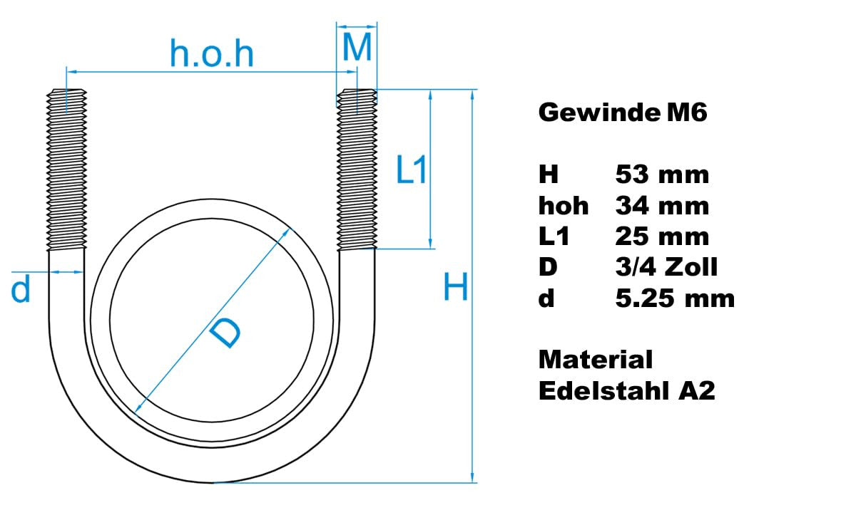 Design61 Bügelschraube Edelstahl Rundstahlbügel Innen Durchmesser Gewindebügel U-Bolzen Rundrohrschelle für Rohrbefestigung Metallbau KFZ Industrie Boot Werkstatt Bau (M6 x 28 mm, 4, stück)