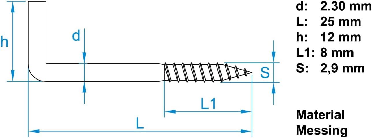 Design61 10x Schlitzhaken Gerade Schraubhaken Konsolhaken Stahlhaken 20 x 2,20 mm Wandhaken mit Gewinde Einschraubhaken für Wand & Decke Haken zur Befestigung von Seilen Ketten Pflanzen Lampen Vermess