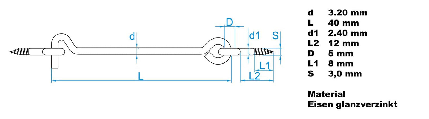 Design61 2x Sturmhaken mit Öse 40 mm Verzinkt Windhaken Sturmsicherung Fensterhaken Türriegel Ösenriegel Schrankriegel Torbefestigung für Fenster Türen Klappen Beschläge