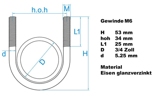 Design61 Bügelschraube Rundstahlbügel Innen Durchmesser Gewindebügel U-Bolzen Rundrohrschelle für Rohrbefestigung Metallbau KFZ Industrie Boot Werkstatt Bau