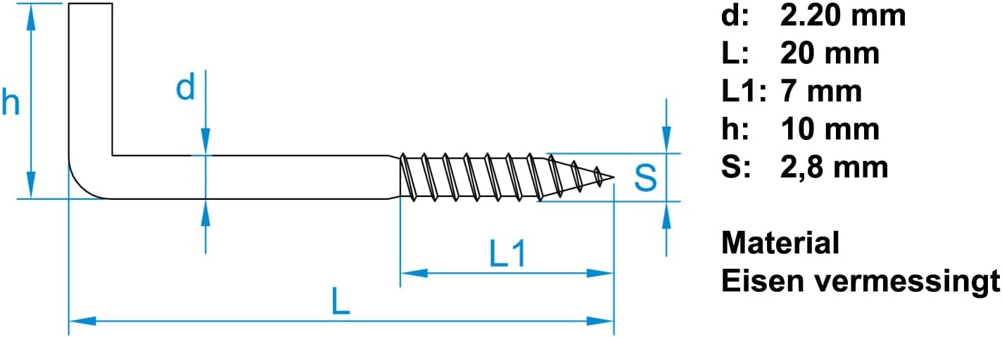 Design61 10x Schlitzhaken Gerade Schraubhaken Konsolhaken Stahlhaken 20 x 2,20 mm Wandhaken mit Gewinde Einschraubhaken für Wand & Decke Haken zur Befestigung von Seilen Ketten Pflanzen Lampen Vermess