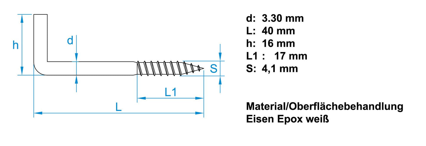 Design61 10x Schraubhaken Weiß Gerade 40 x 3,3 mm Hakenschraube Wandhaken Drehhaken mit Gewinde Haken zum Einschrauben für Wand & Decke Verzinkt Befestigung für Seile Ketten Lampen Pflanzen