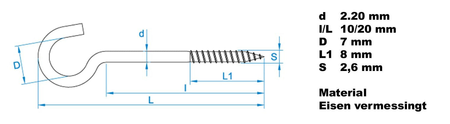Design61 Gebogene Schraubhaken Wandhaken Vermessingt mit Holzgewinde Einschraubhaken für Wand Decke Haken zur Befestigung von Seilen Ketten Pflanzen Lampen (23 x 2 mm, 10, stück)