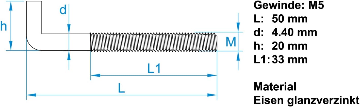 Design61 10x Schraubhaken Gerade Hakenschraube Wandhaken Drehhaken mit Gewinde Haken zum Einschrauben für Wand & Decke Verzinkt Befestigung für Seile Ketten Lampen Pflanzen (M5 x 50 mm, 10, stück)