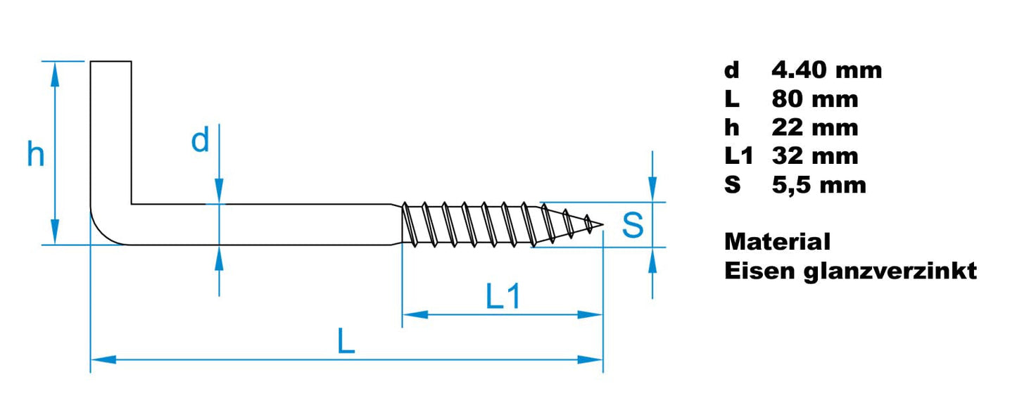 Design61 10x Gerade Schraubhaken Konsolhaken Stahlhaken Wandhaken mit Gewinde Einschraubhaken für Wand & Decke Haken zur Befestigung von Seilen Ketten Pflanzen Lampen (80 x 4,4 mm, 10, stück)