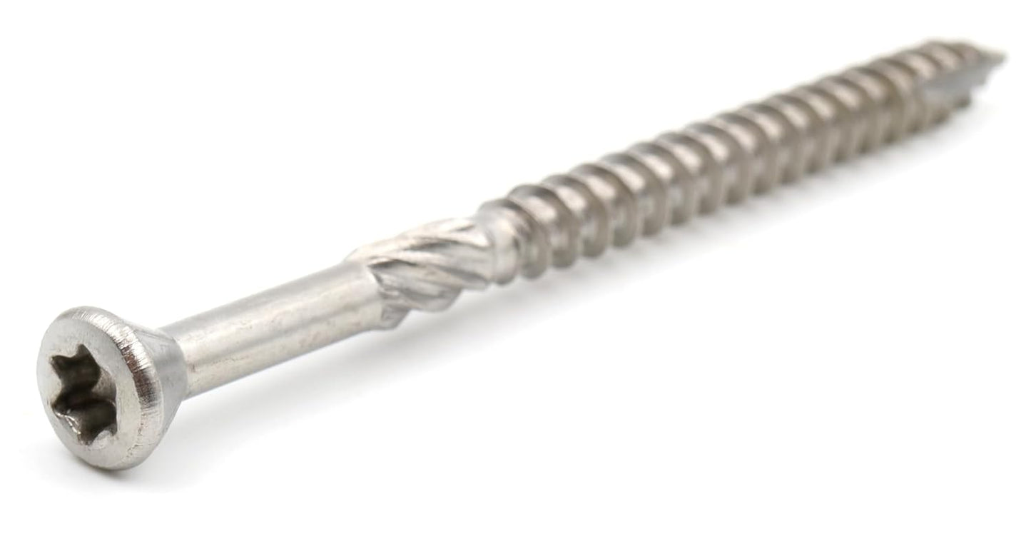 Design61 Terrassenschrauben 5x70 mm Edelstahl TX25 Edelstahlschrauben Holz Dielenschraube Rostfrei mit Cutspitze Reibteil Fräsrippen Ideal für Terrassendielen & Außenbau 200 Stück