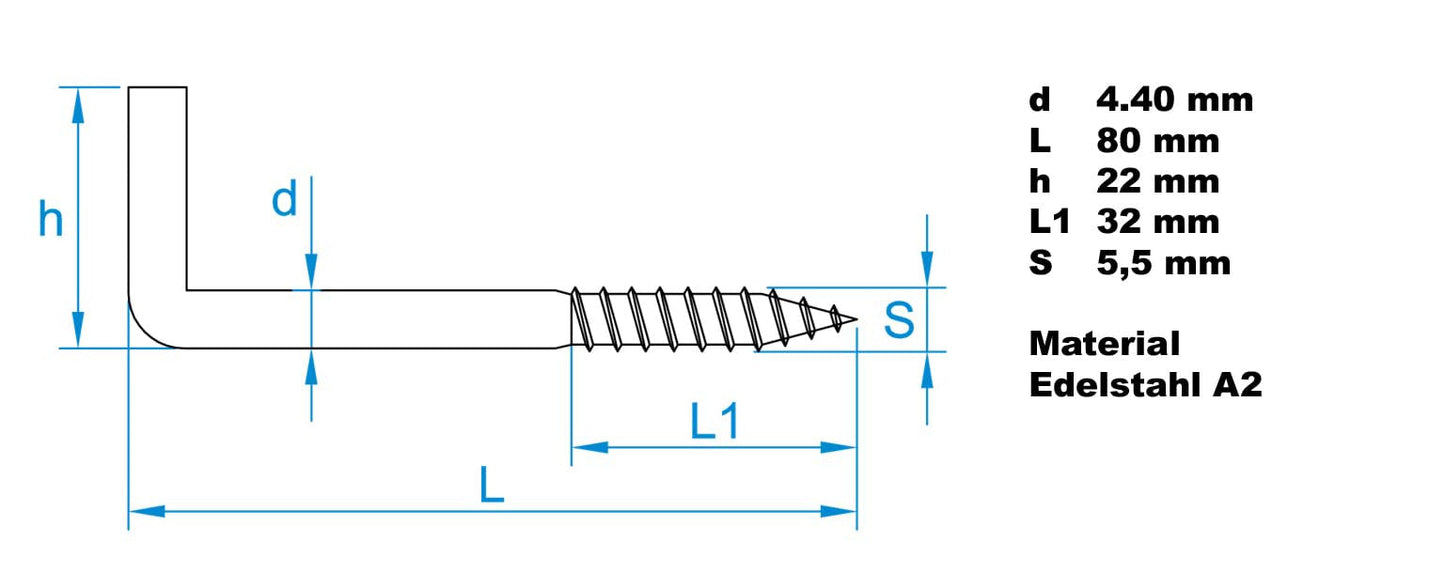 Design61 Gerade Schraubhaken Edelstahl Konsolhaken Stahlhaken Wandhaken mit Gewinde Einschraubhaken für Wand & Decke Haken zur Befestigung von Seilen Ketten Pflanzen Lampen (80 x 4,4 mm, 10, stück)