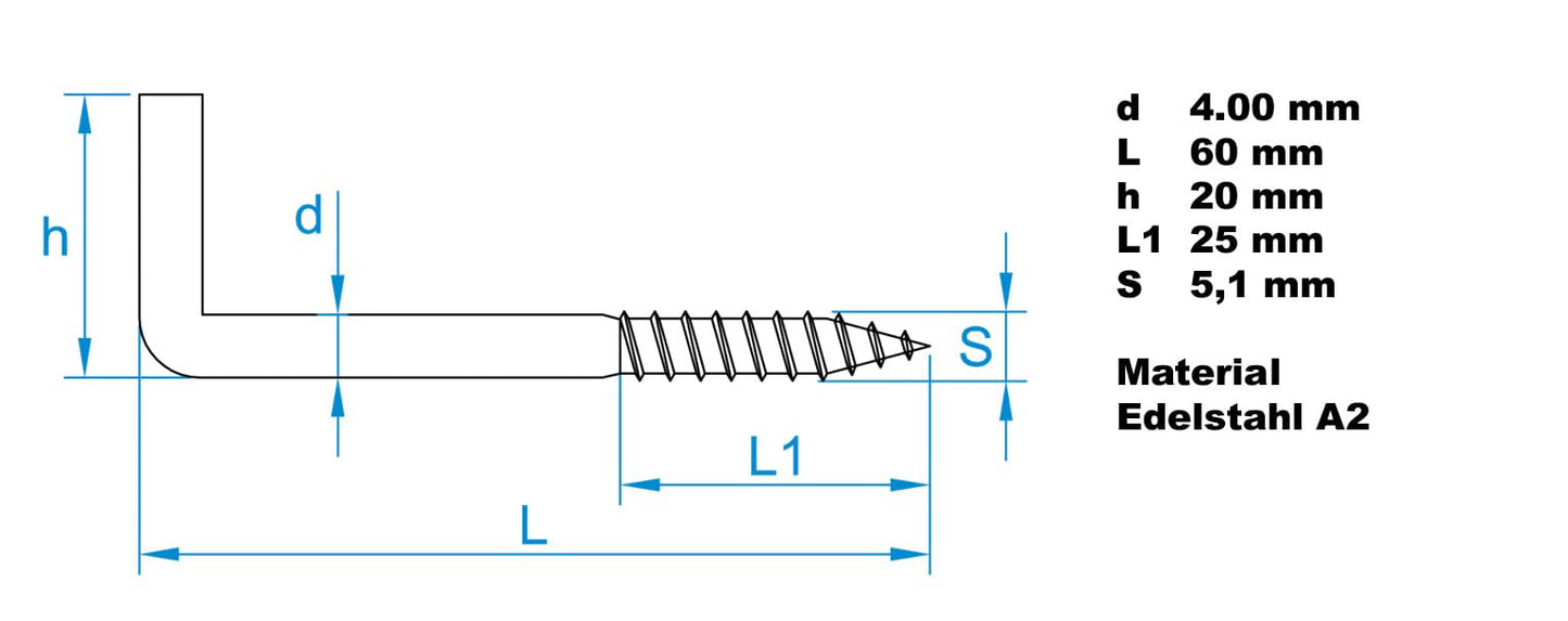 Design61 10x Gerade Schraubhaken Edelstahl Konsolhaken Stahlhaken 60 x 4 mm Wandhaken mit Gewinde Einschraubhaken für Wand & Decke Haken zur Befestigung von Seilen Ketten Pflanzen Lampen