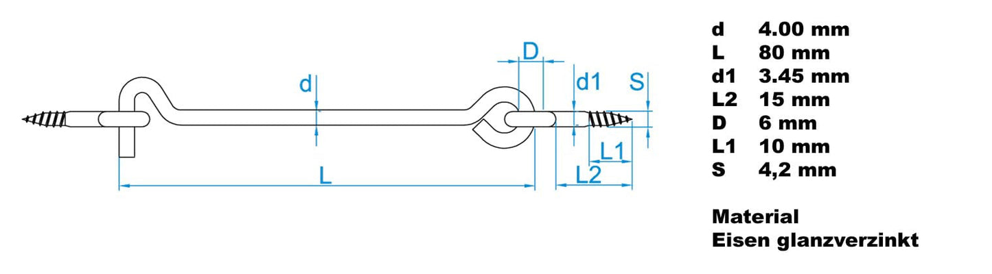 Design61 Sturmhaken mit Öse Verzinkt Windhaken Sturmsicherung Fensterhaken Türriegel Ösenriegel Schrankriegel Torbefestigung für Fenster Türen Klappen Beschläge (80 mm, 2, stück)