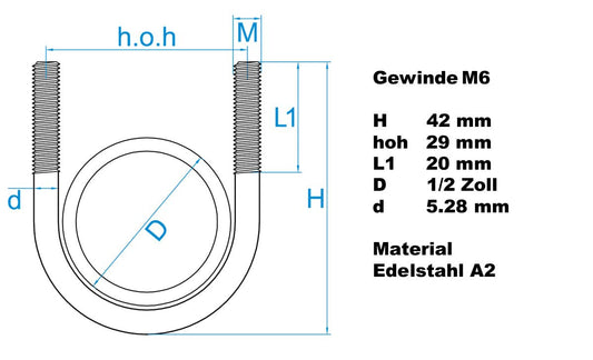 Design61 4x Bügelschraube Edelstahl Rundstahlbügel M6 x Ø 23 mm Innen Durchmesser Gewindebügel U-Bolzen Rundrohrschelle für Rohrbefestigung Metallbau KFZ Industrie Boot Werkstatt Bau