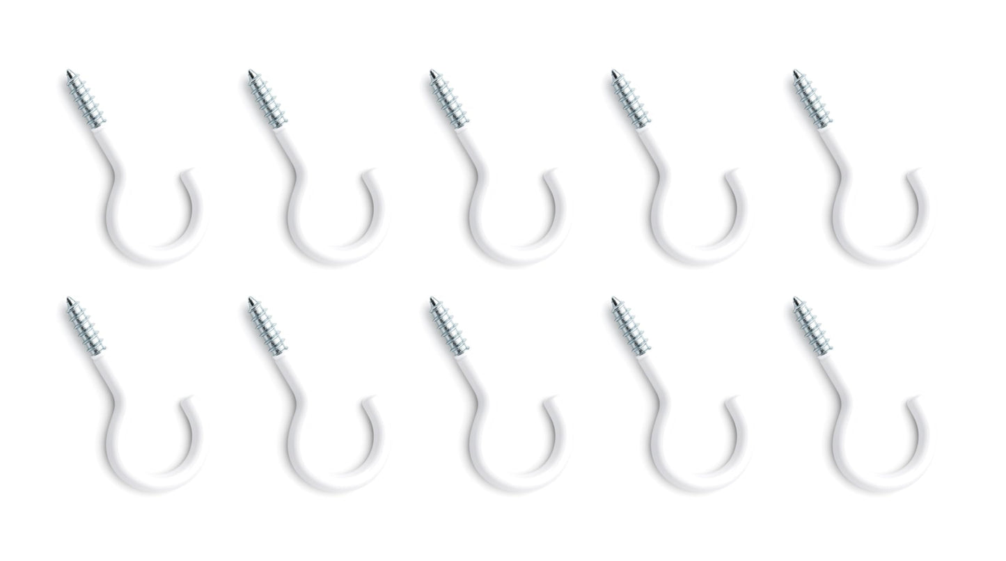 Design61 Gebogene Schraubhaken Wandhaken Weiß mit Holzgewinde Einschraubhaken für Wand Decke Haken zur Befestigung von Seilen Ketten Pflanzen Lampen (30 x 2,4 mm, 10, stück)