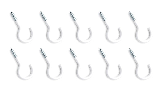 Design61 Gebogene Schraubhaken Wandhaken Weiß mit Holzgewinde Einschraubhaken für Wand Decke Haken zur Befestigung von Seilen Ketten Pflanzen Lampen (30 x 2,4 mm, 10, stück)