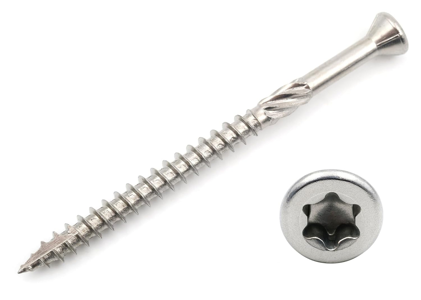Design61 Terrassenschrauben 5x70 mm Edelstahl TX25 Edelstahlschrauben Holz Dielenschraube Rostfrei mit Cutspitze Reibteil Fräsrippen Ideal für Terrassendielen & Außenbau 200 Stück