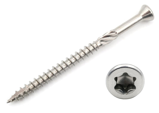 Design61 Terrassenschrauben 5x70 mm Edelstahl TX25 Edelstahlschrauben Holz Dielenschraube Rostfrei mit Cutspitze Reibteil Fräsrippen Ideal für Terrassendielen & Außenbau 200 Stück