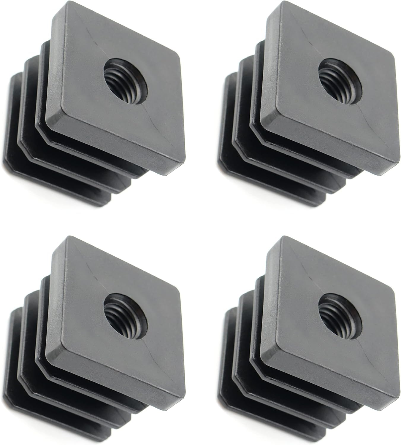 Design61 4X Gewindestopfen Justierstopfen für Quadratrohre mit gespritztem Kunststoffgewinde 40x40 mm 1,5-2 mm mit M10 Innengewinde