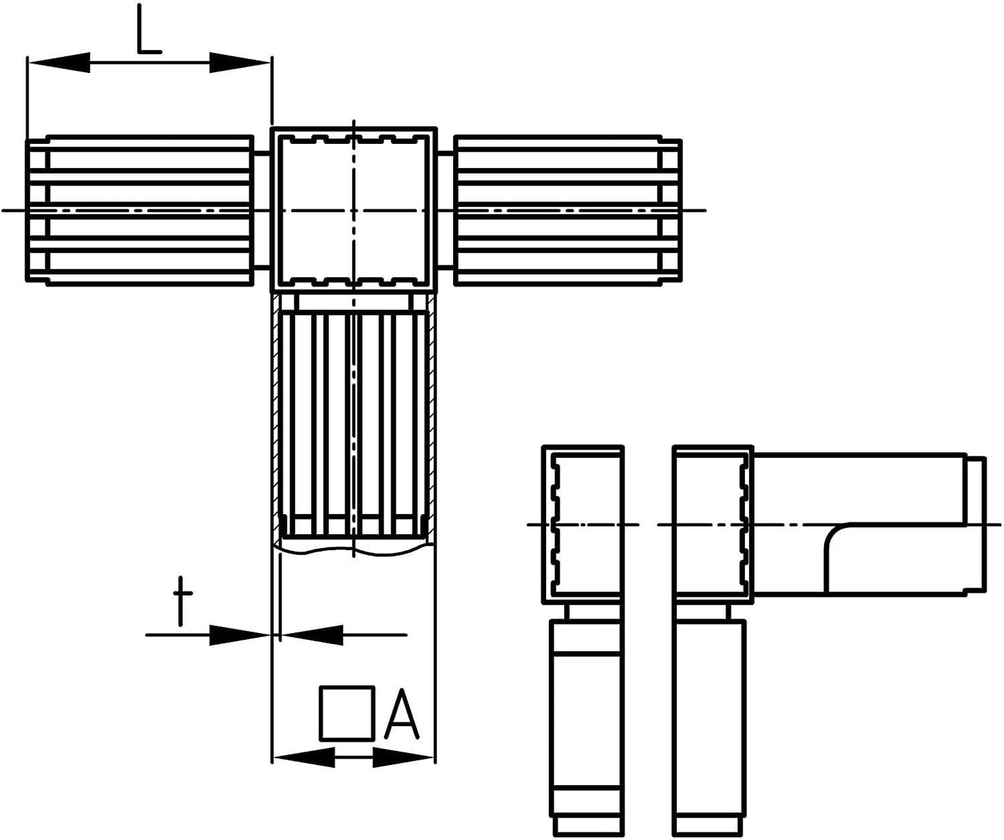Design61 5x Steckverbinder T-Stück für Vierkantrohre Rohrverbinder 20 x 20 x 1,5 mm