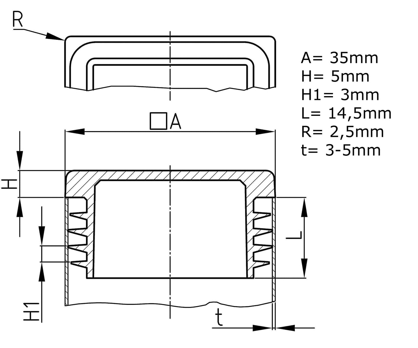 Design61 10x Vierkant Rohrstopfen Lamellenstopfen 35x35 mm mit Lamellen für Innenmaß 25-29 mm